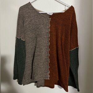 SPLA Ruffle Seam Colorblock Drop Shoulder Lightweight Sweatshirt‎ Womens Size L